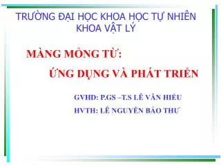 TRƯỜNG ĐẠI HỌC KHOA HỌC TỰ NHIÊN KHOA VẬT LÝ