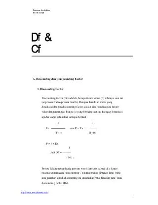 Jurusan Arsitektur FTSP UMB A. Discounting dan Compounding Factor 	1. Discounting Factor